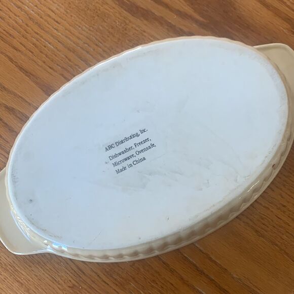 Stoneware Casserole Dish Green Spongeware Snowman - Picture 3 of 8